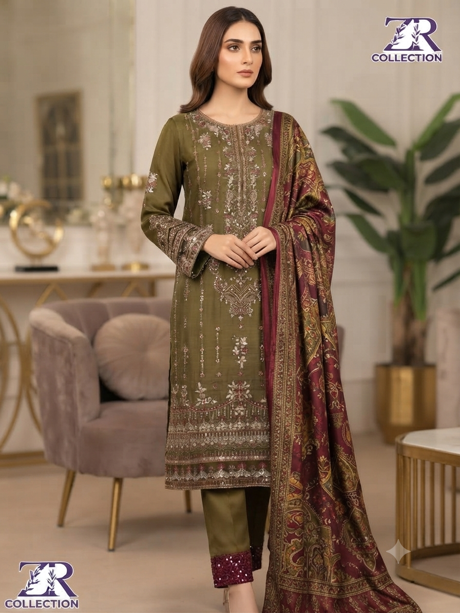 Asim Jofa Unstitched Replica – Premium Heavy Embroidered Chiffon 3 Piece Suit for Women