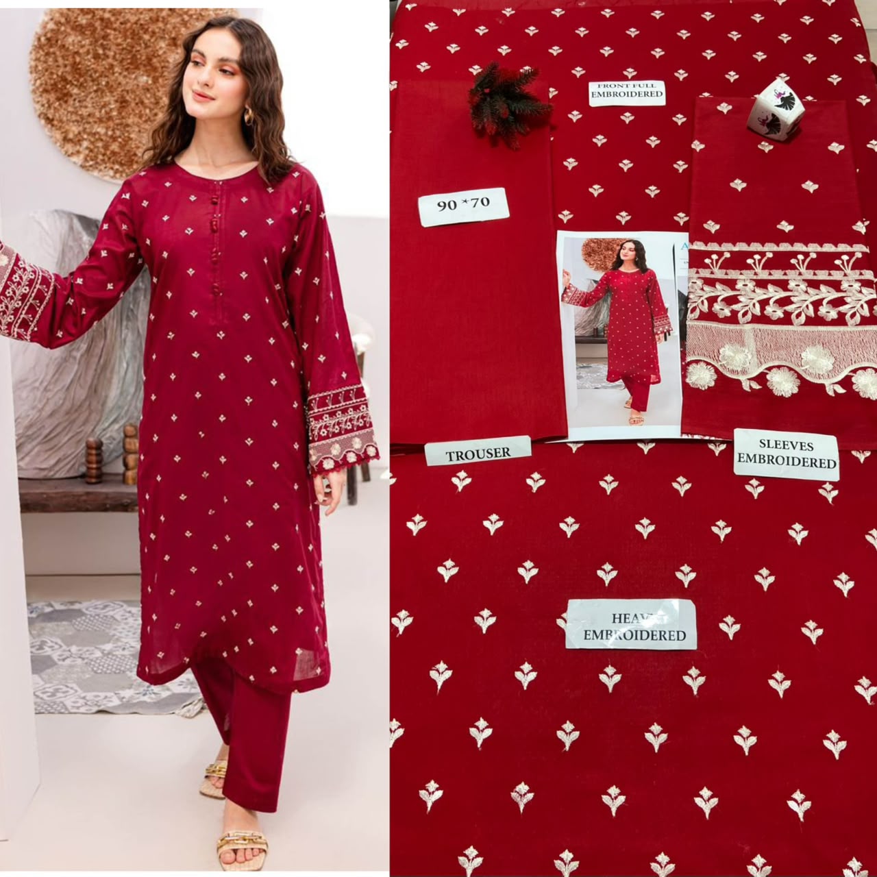 Premium Embroidered Airjet Lawn Suit for Women