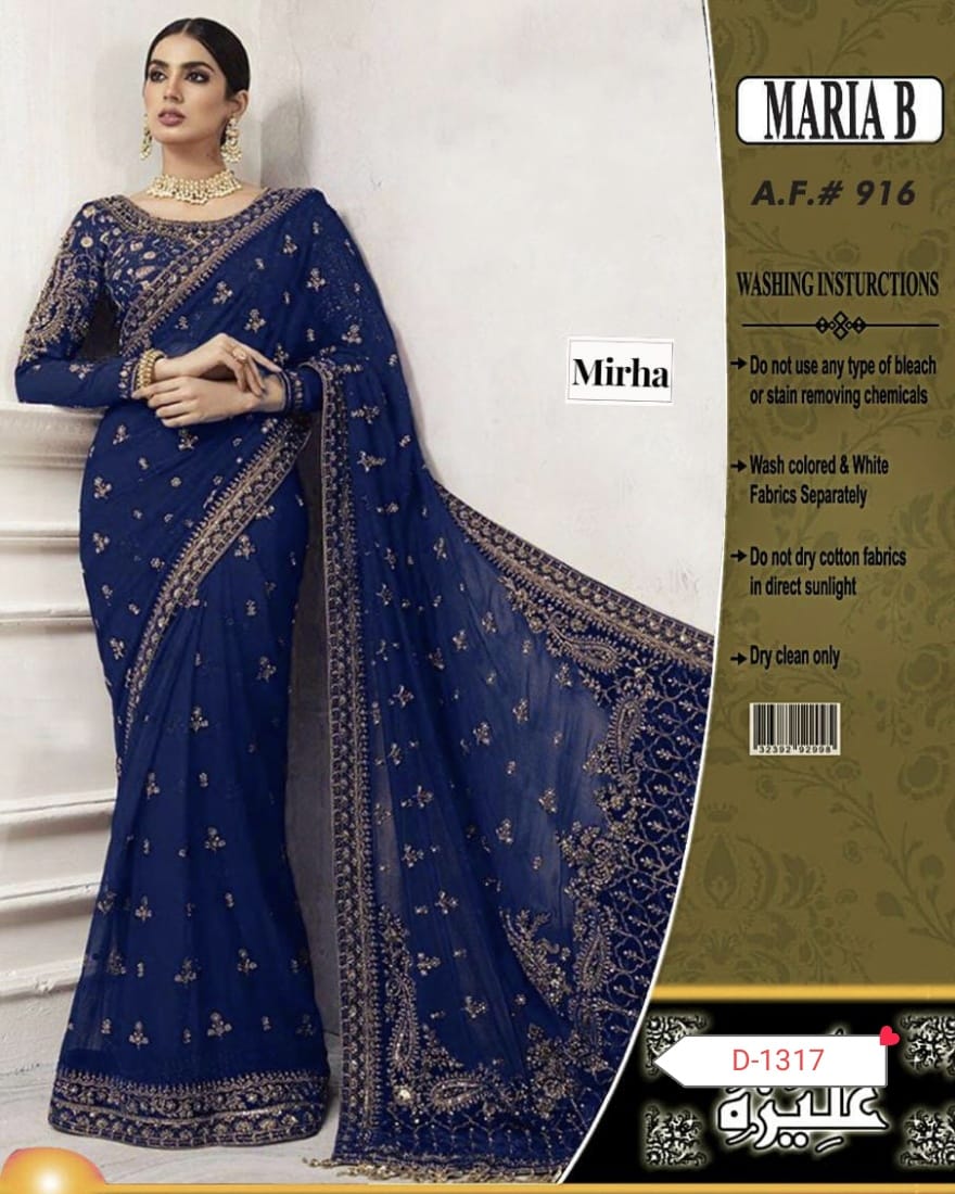 Maria B Saree Wedding Collection 2026 – Heavy Embroidered Net Saree