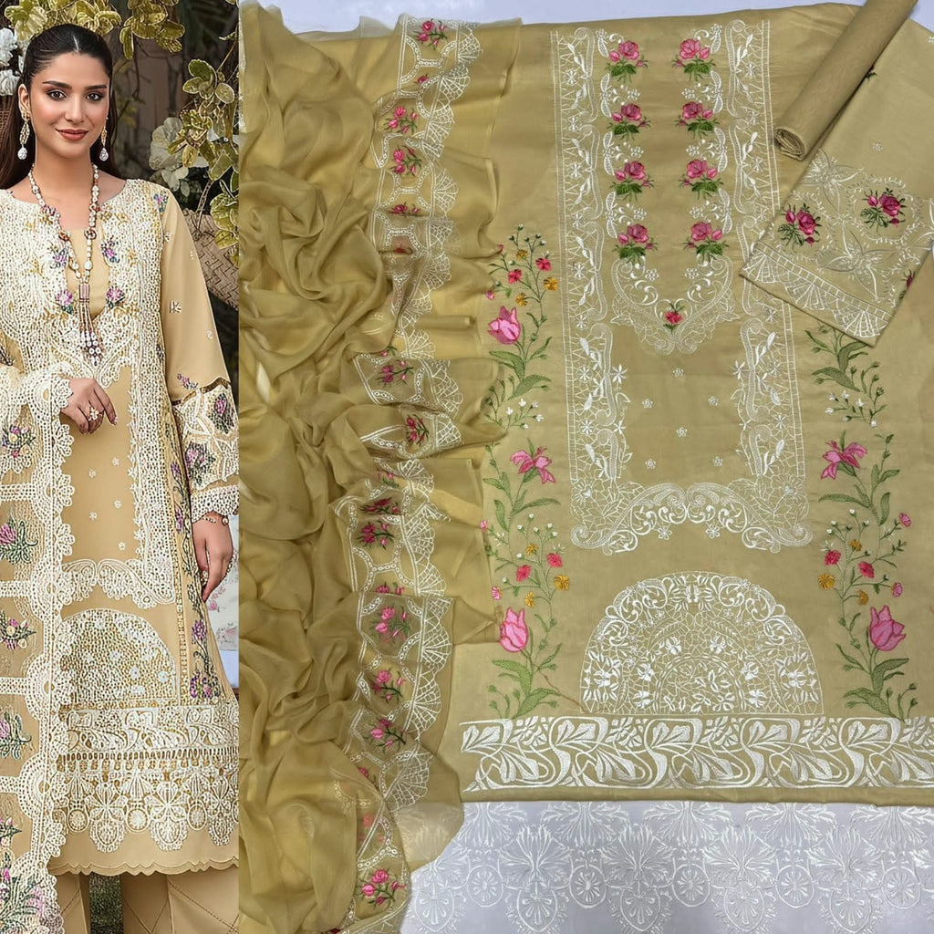 Luxury Embroidered 3-Piece Airjet Lawn Suit – Premium Export Quality (90/70)