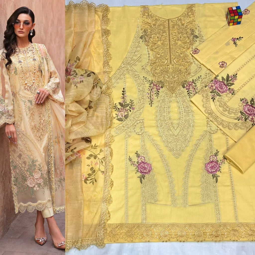 Luxury Embroidered 3-Piece Airjet Lawn Suit – Premium Export Quality (90/70)