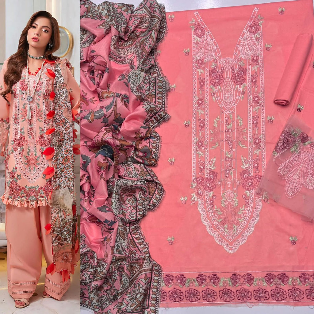 Luxury Embroidered 3-Piece Airjet Lawn Suit – Premium Export Quality (90/70)