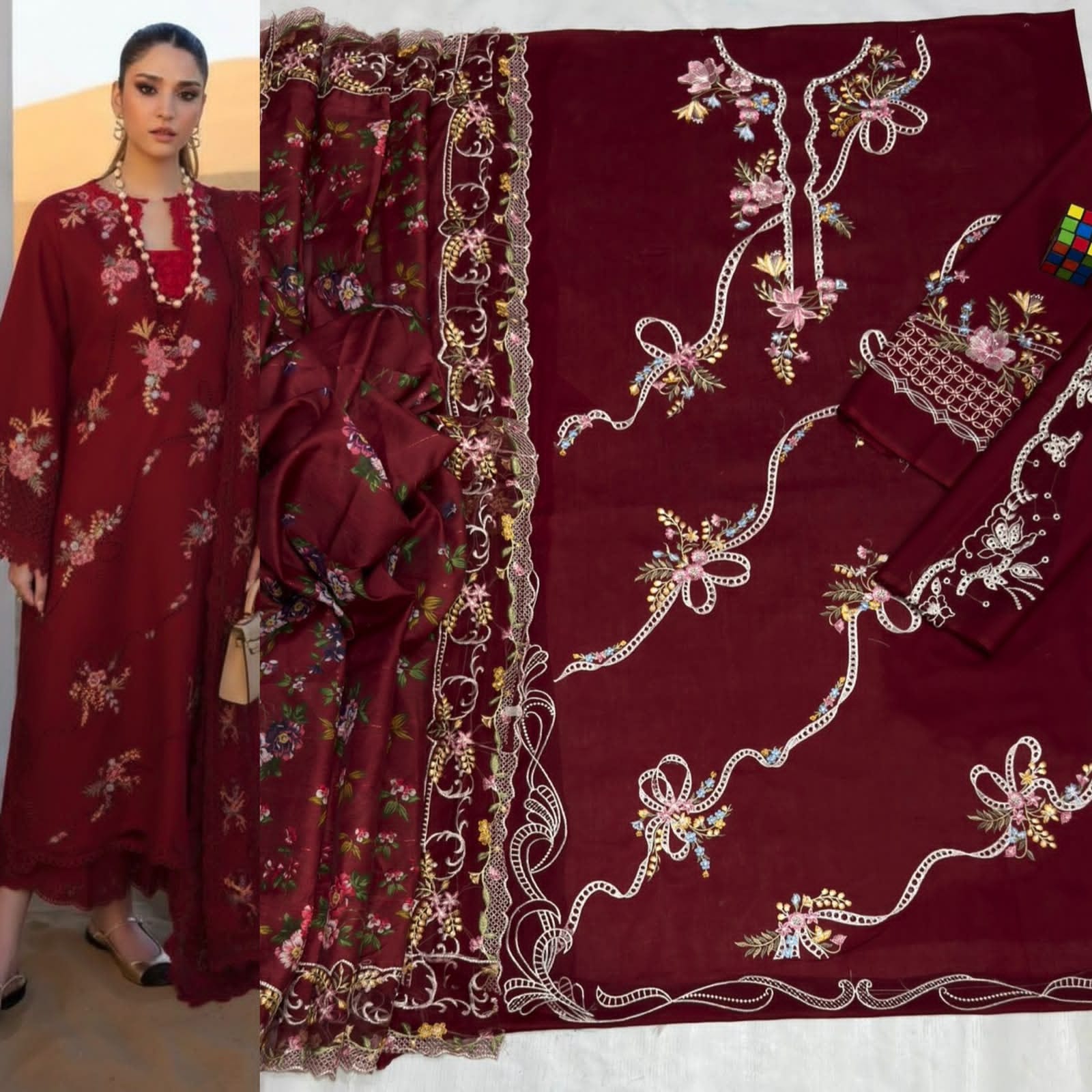 Luxury Embroidered 3-Piece Airjet Lawn Suit – Premium Export Quality (90/70)
