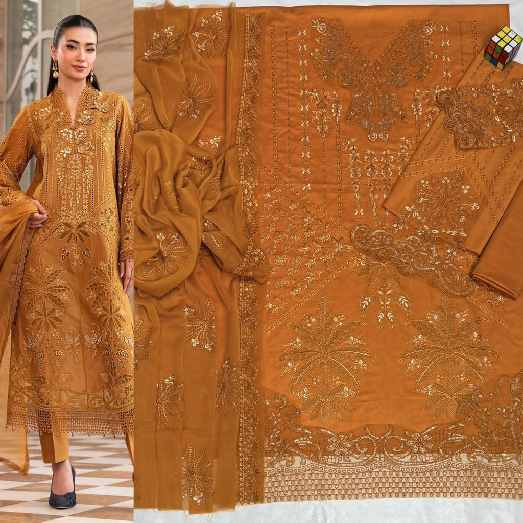 Luxury Embroidered 3-Piece Airjet Lawn Suit – Premium Export Quality (90/70)