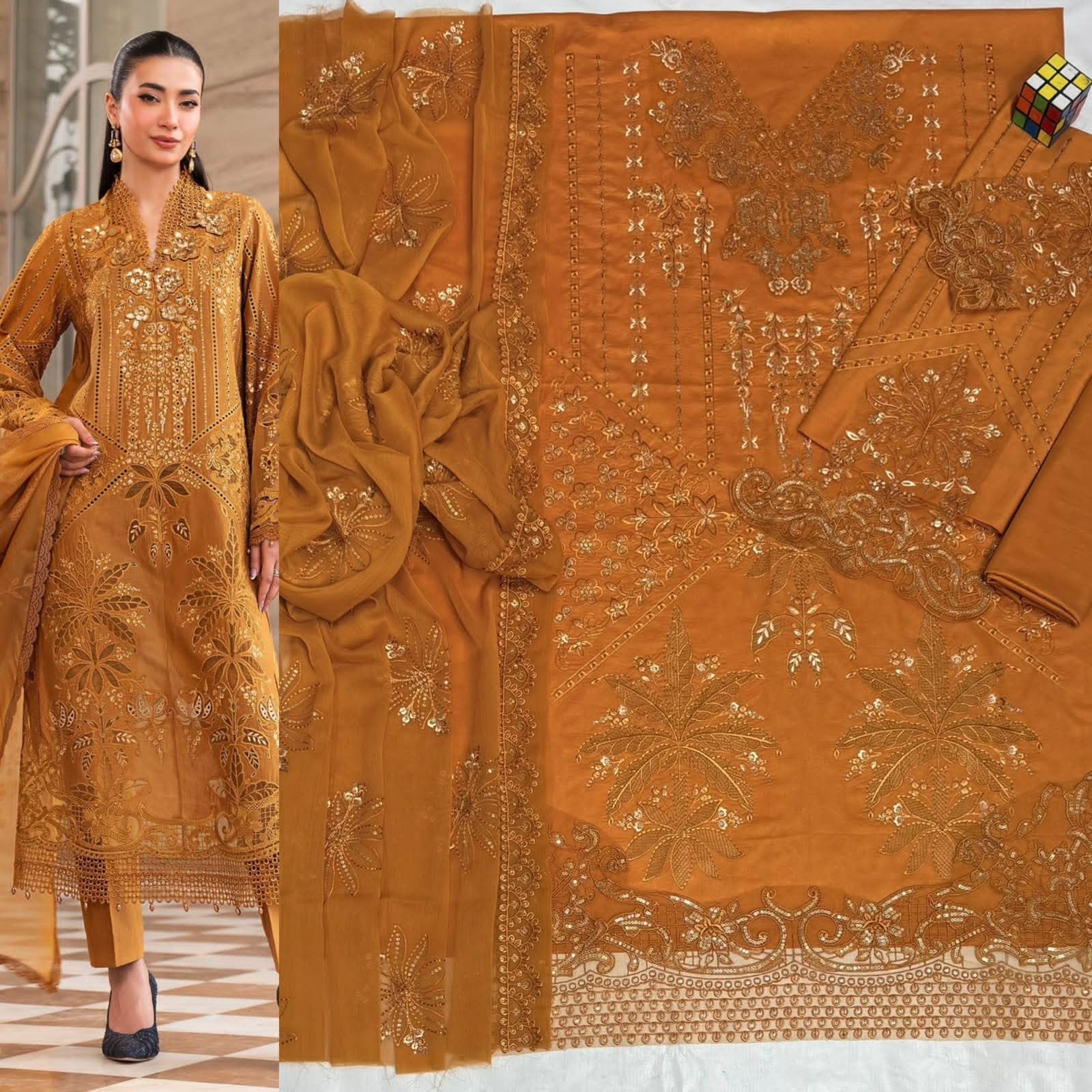 Luxury Embroidered 3-Piece Airjet Lawn Suit – Premium Export Quality (90/70)