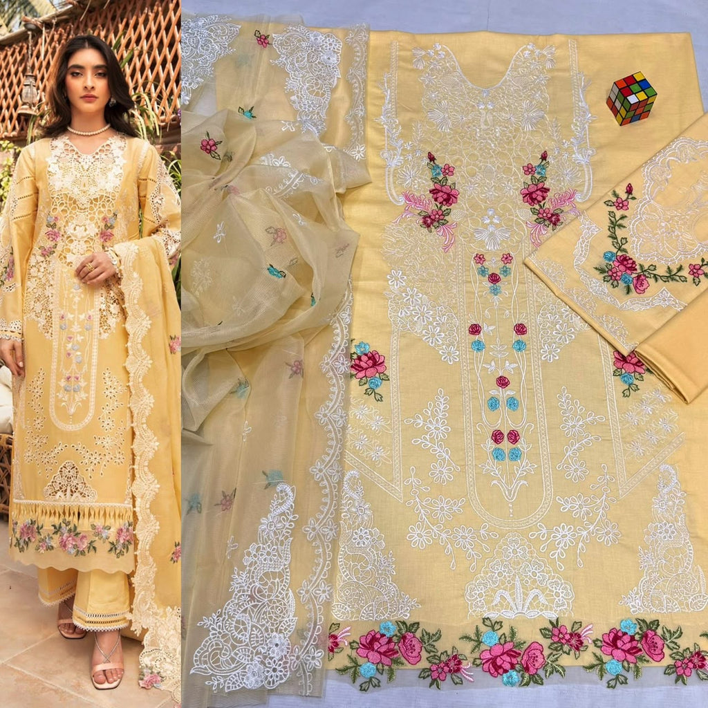 Luxury Embroidered 3-Piece Airjet Lawn Suit – Premium Export Quality (90/70)