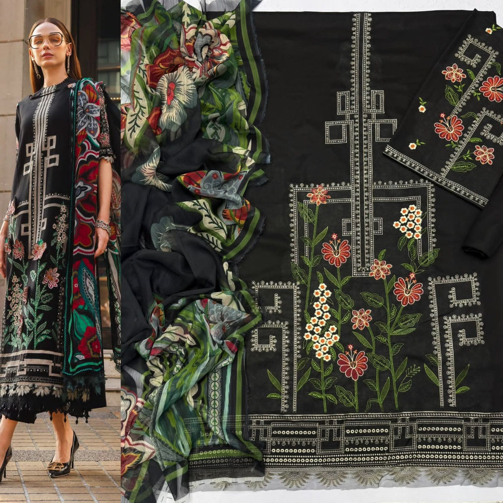 Luxury Embroidered 3-Piece Airjet Lawn Suit – Premium Export Quality (90/70)