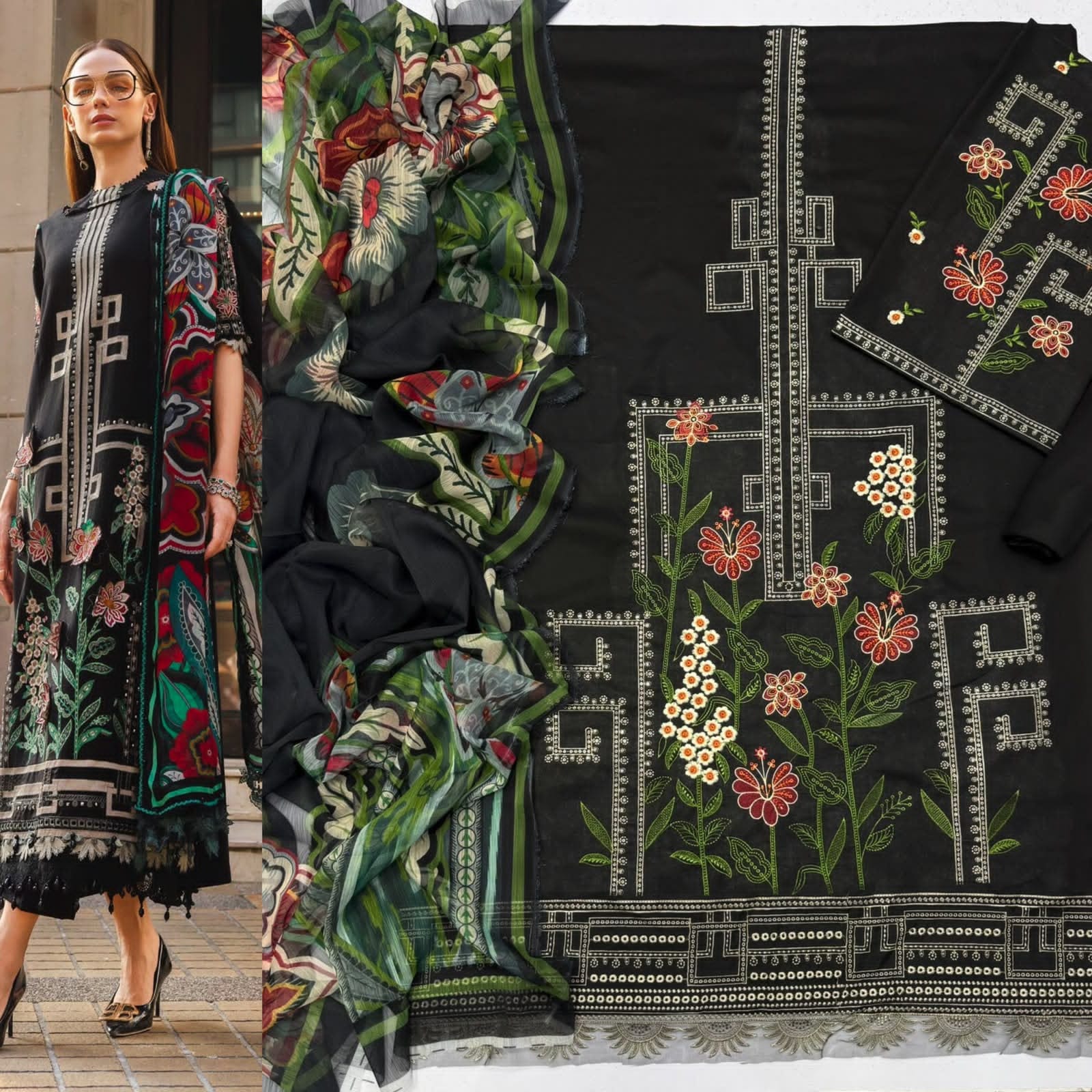 Luxury Embroidered 3-Piece Airjet Lawn Suit – Premium Export Quality (90/70)