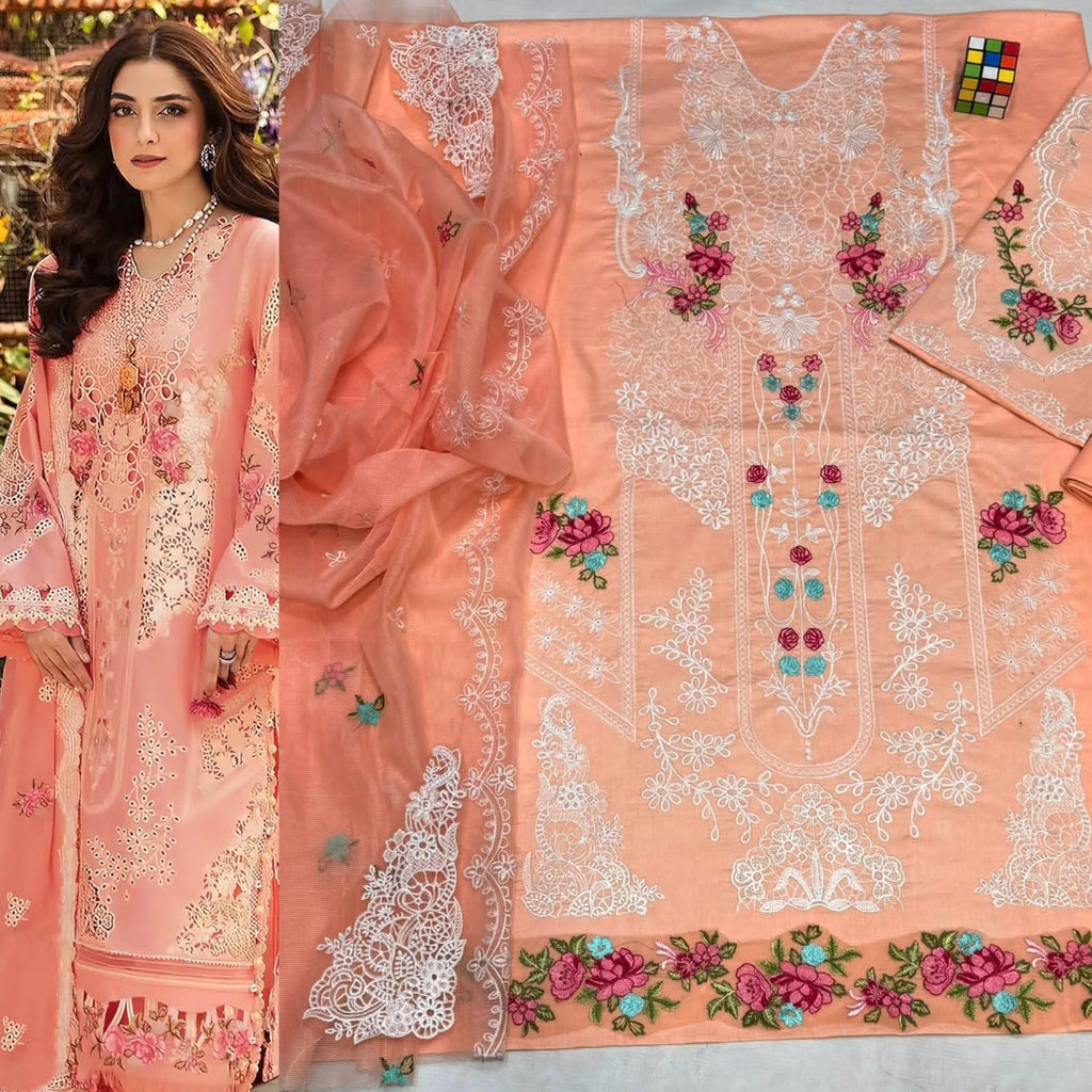 Luxury Embroidered 3-Piece Airjet Lawn Suit – Premium Export Quality (90/70)
