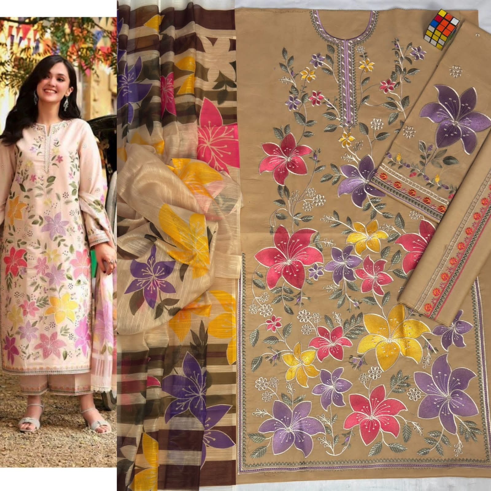 Luxury Embroidered 3-Piece Airjet Lawn Suit – Premium Export Quality (90/70)