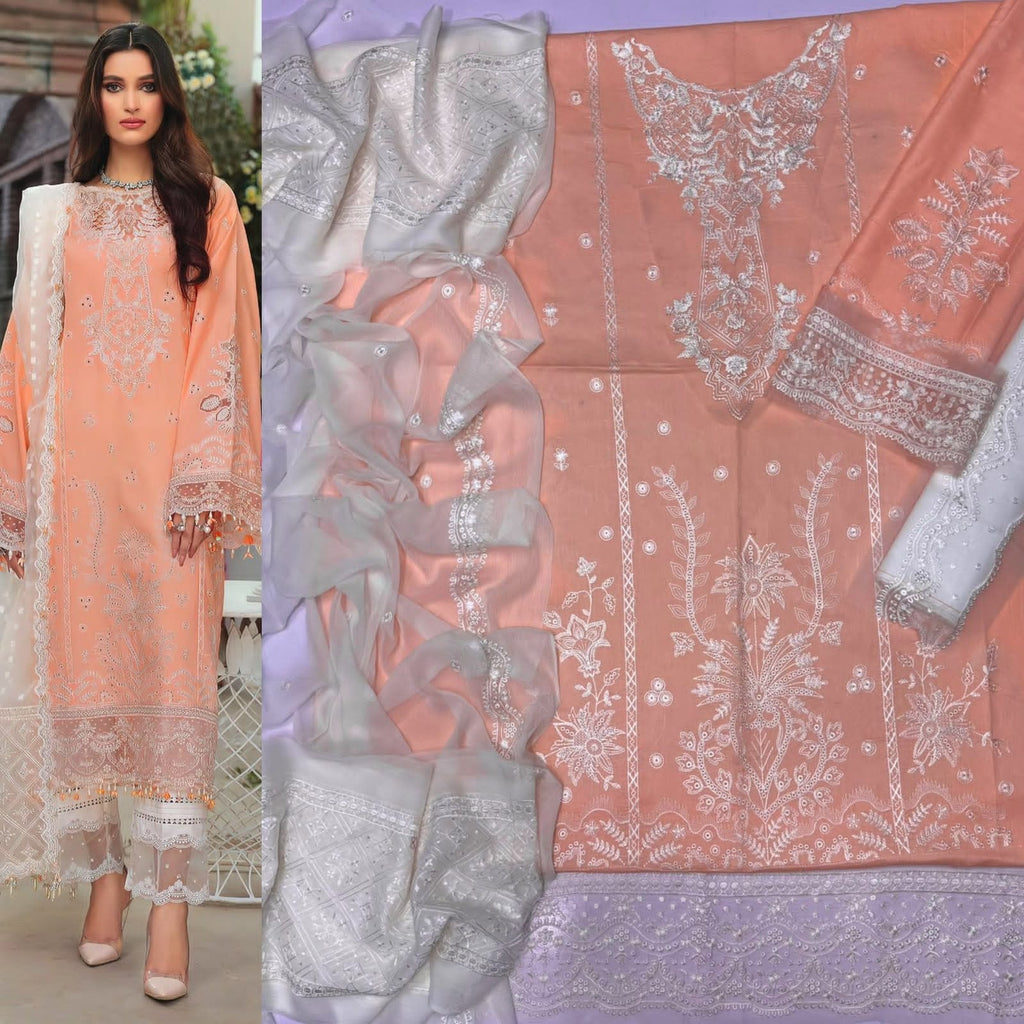 Luxury Embroidered 3-Piece Airjet Lawn Suit – Premium Export Quality (90/70)