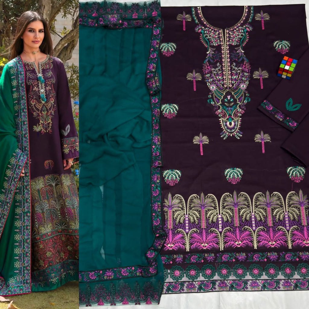 Luxury Embroidered 3-Piece Airjet Lawn Suit – Premium Export Quality (90/70)