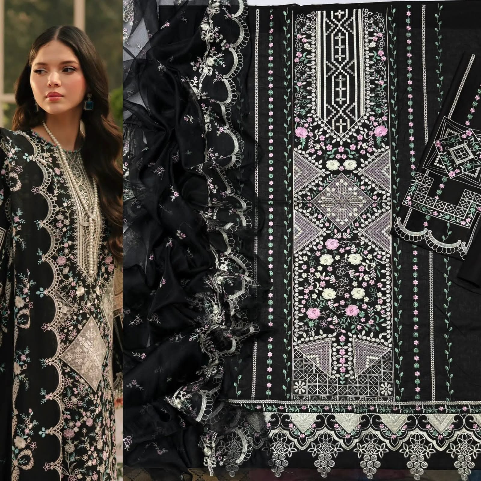 Luxury Embroidered 3-Piece Airjet Lawn Suit – Premium Export Quality (90/70)