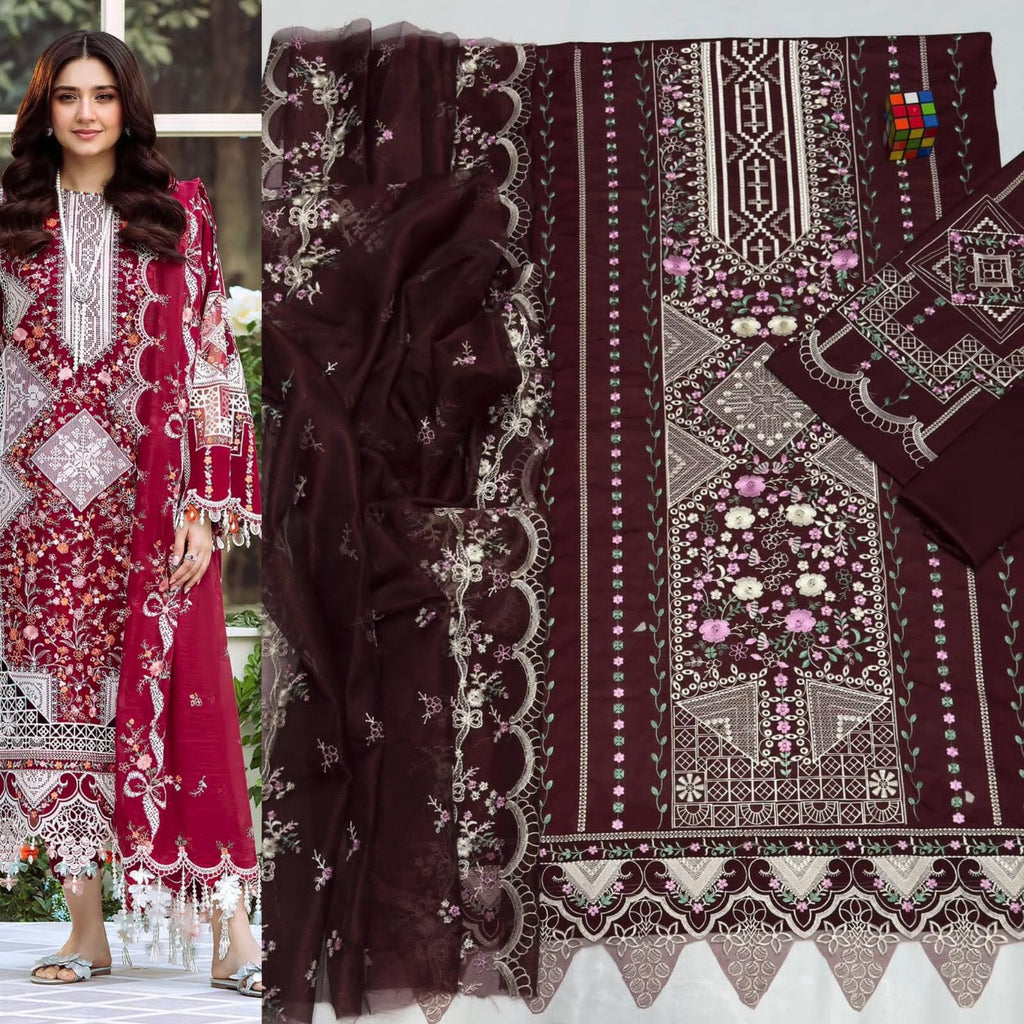 Luxury Embroidered 3-Piece Airjet Lawn Suit – Premium Export Quality (90/70)