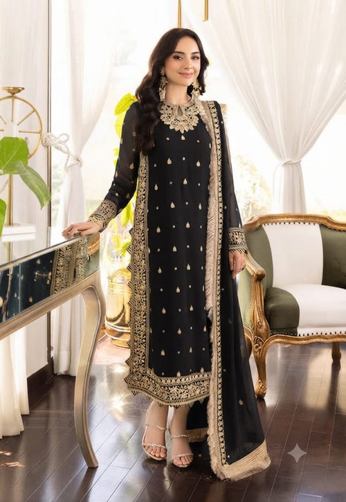 ASIM JOFA Replica Unstitched 3 Piece Chiffon Suit with Embroidered Dupatta