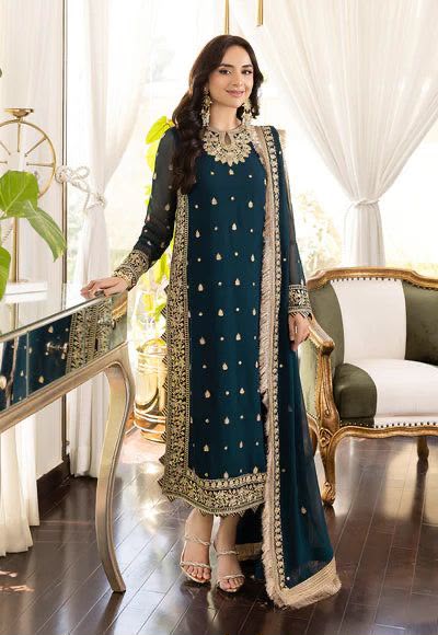 ASIM JOFA Replica Unstitched 3 Piece Chiffon Suit with Embroidered Dupatta