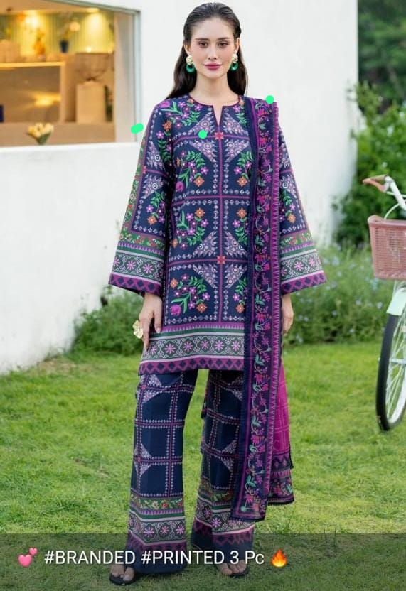 Digital Printed 3 Piece Shamooz Silk Suit with Matching Silk Dupatta
