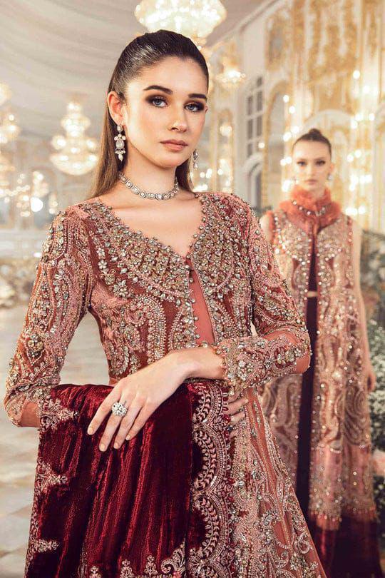 Maria B Unstitched Replica Premium Net Frock with Satin Silk Trouser – Sequence & Handwork