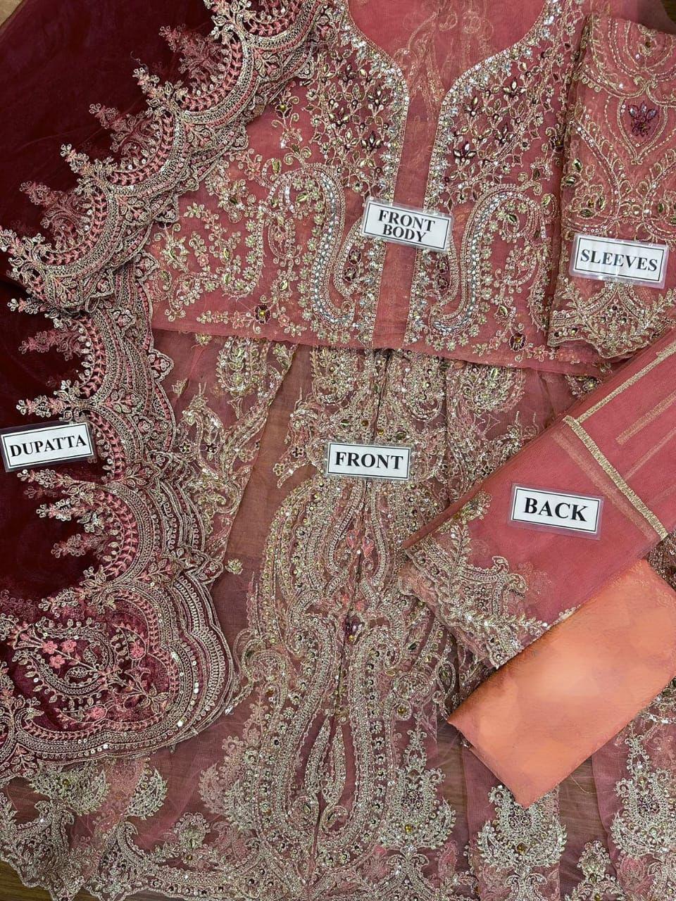 Maria B Unstitched Replica Premium Net Frock with Satin Silk Trouser – Sequence & Handwork