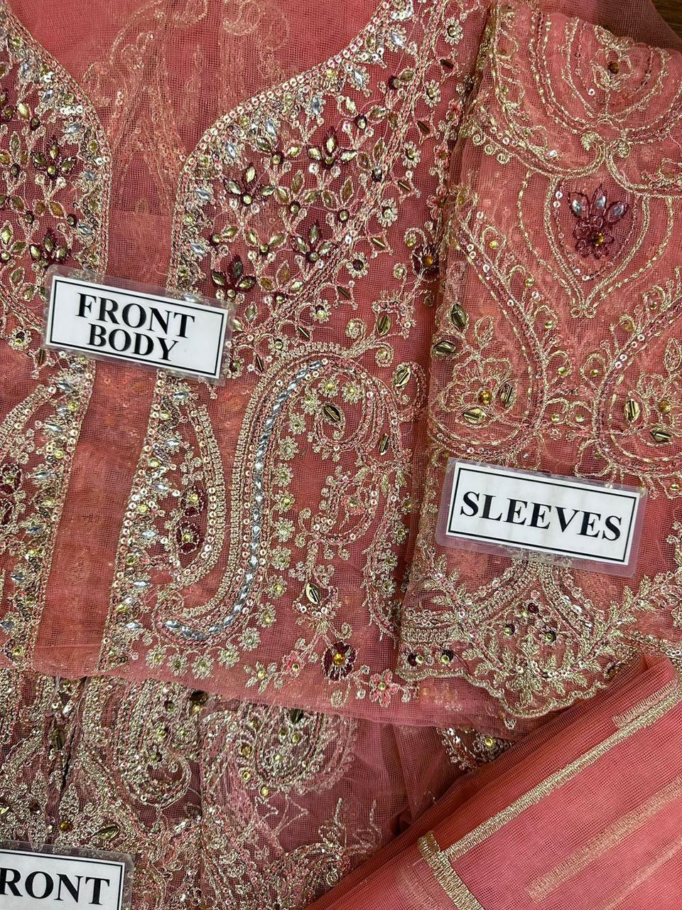 Maria B Unstitched Replica Premium Net Frock with Satin Silk Trouser – Sequence & Handwork