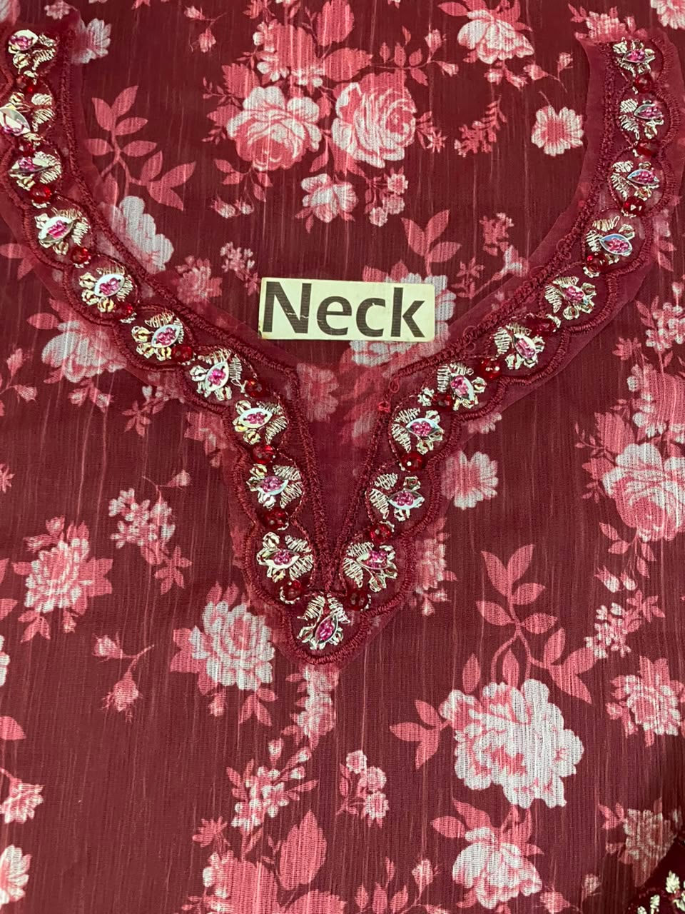 BAROQUE Luxury Chiffon Printed & Embroidered 3 Piece Suit – Black & Maroon