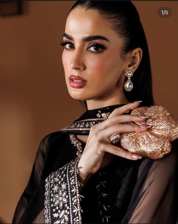 BAROQUE Luxury Chiffon Printed & Embroidered 3 Piece Suit – Black & Maroon