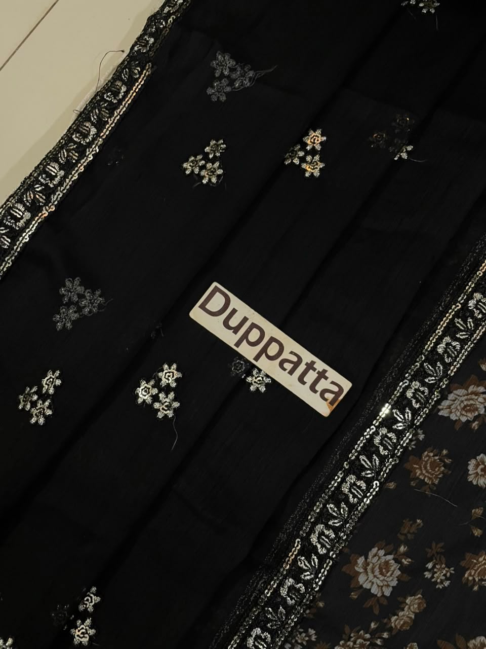 BAROQUE Luxury Chiffon Printed & Embroidered 3 Piece Suit – Black & Maroon