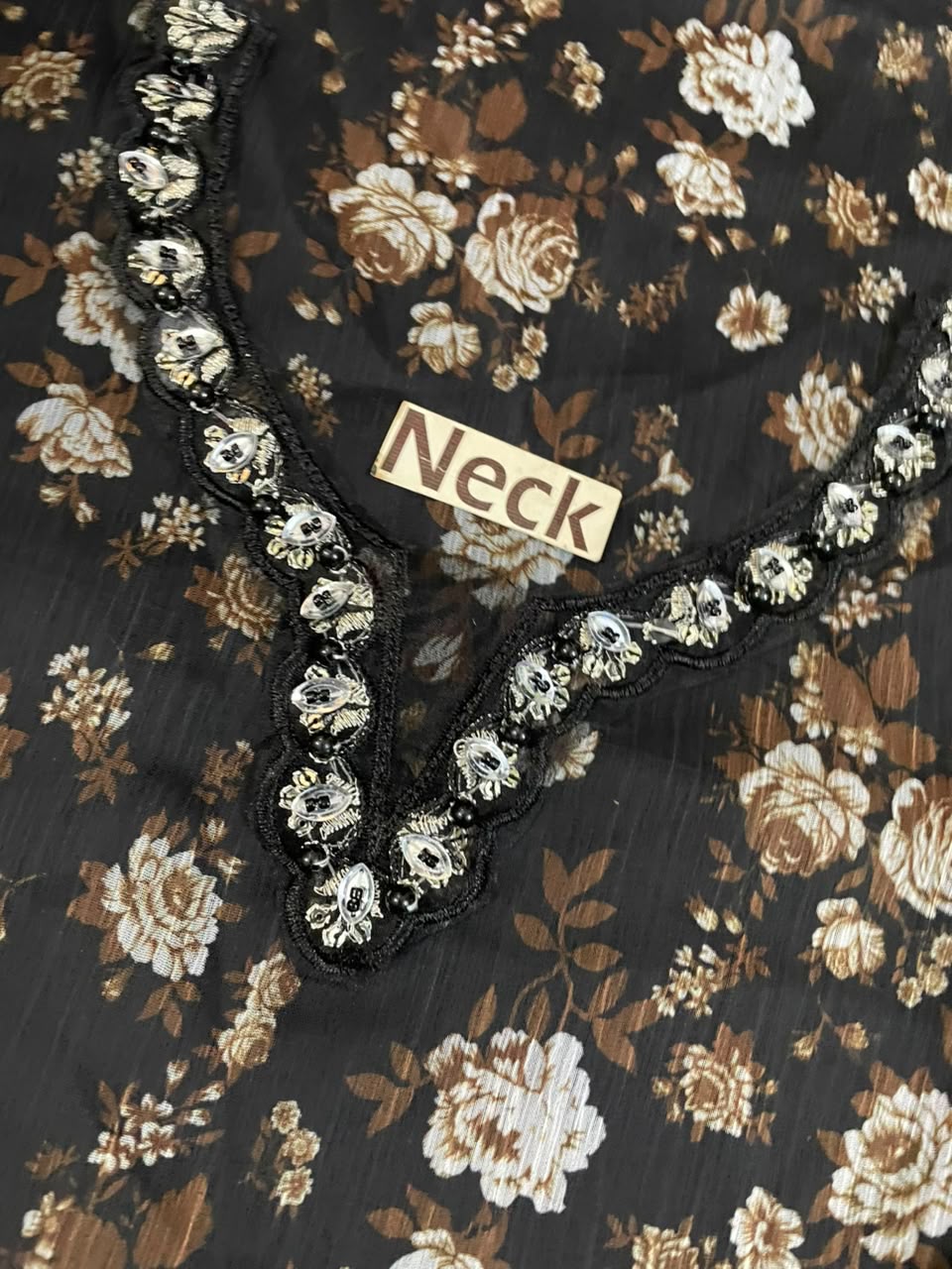 BAROQUE Luxury Chiffon Printed & Embroidered 3 Piece Suit – Black & Maroon