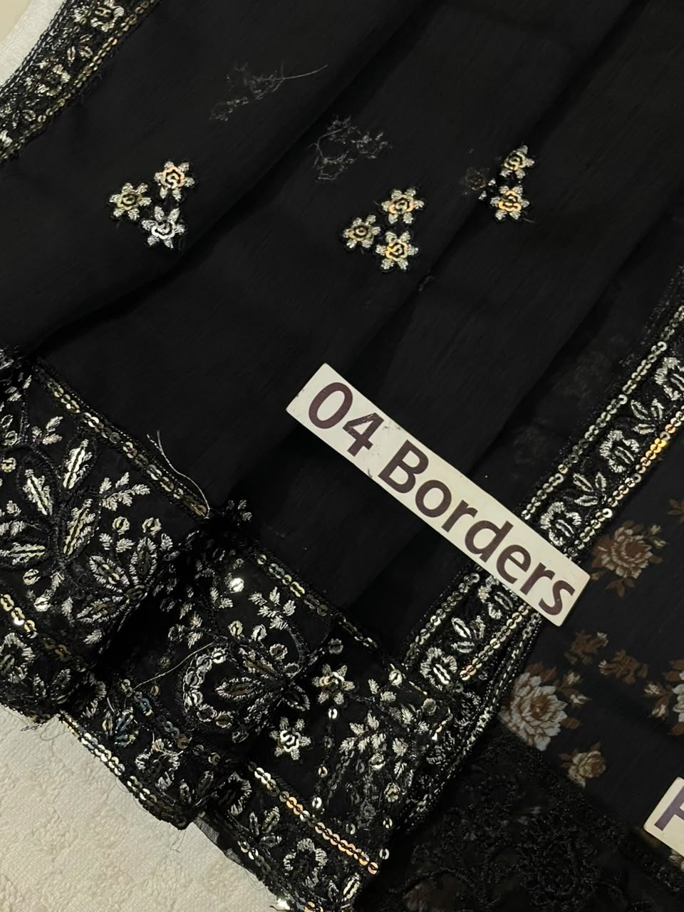 BAROQUE Luxury Chiffon Printed & Embroidered 3 Piece Suit – Black & Maroon