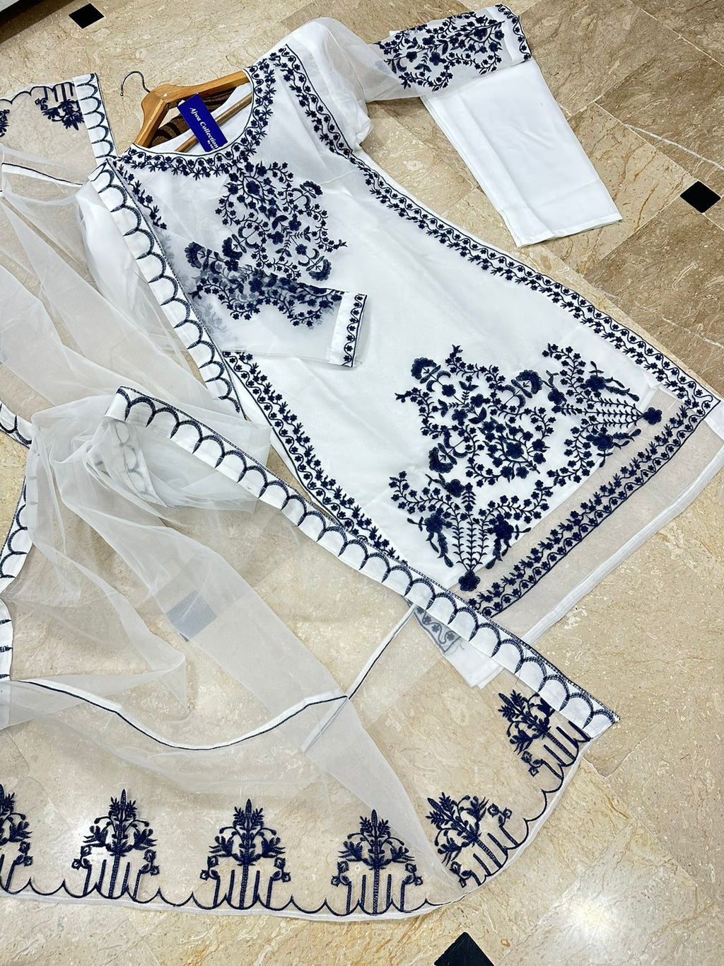 Ajwa Collection by A&T Premium Organza Embroidered 3 Piece Suit with Embroidered Dupatta