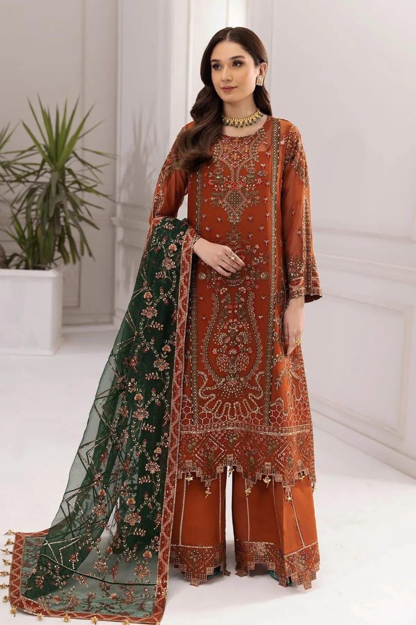 Alizeh Embroidered Chiffon Unstitched 3 Piece Suit with Net Dupatta