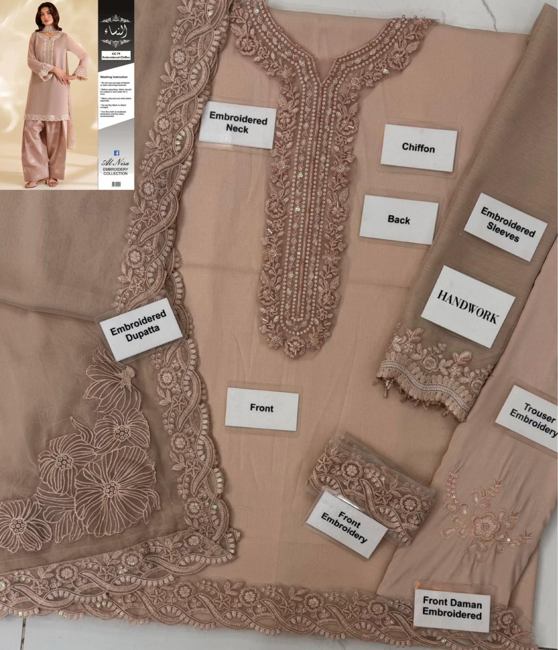 Iznik CC-79 Luxury Formals Unstitched Chiffon 3 Piece Suit with Embroidered Dupatta