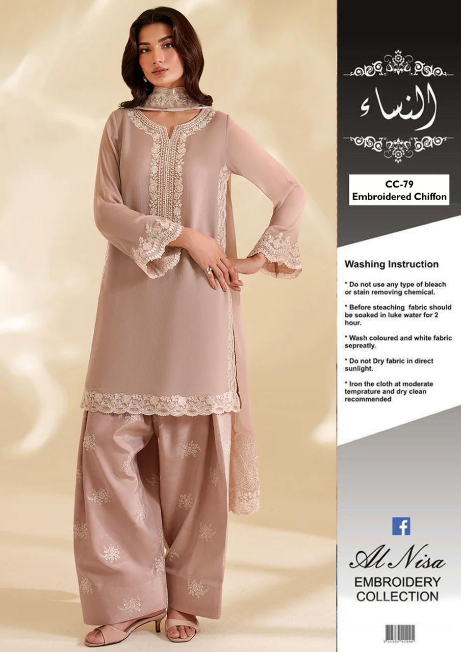 Iznik CC-79 Luxury Formals Unstitched Chiffon 3 Piece Suit with Embroidered Dupatta