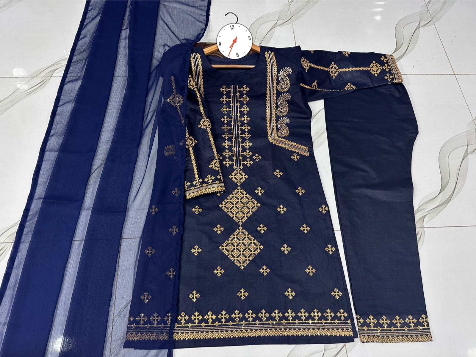 Women's Ready to Wear Bareeza Cotton 3 Piece Suit with Sequence Embroidery & Chiffon Dupatta