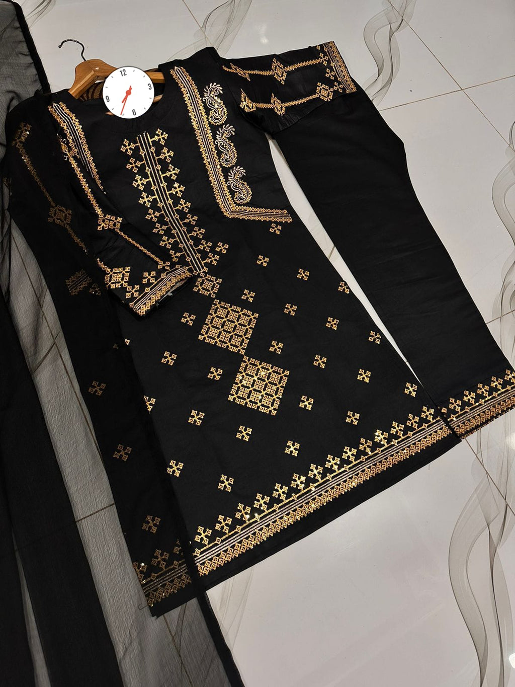 Women's Ready to Wear Bareeza Cotton 3 Piece Suit with Sequence Embroidery & Chiffon Dupatta