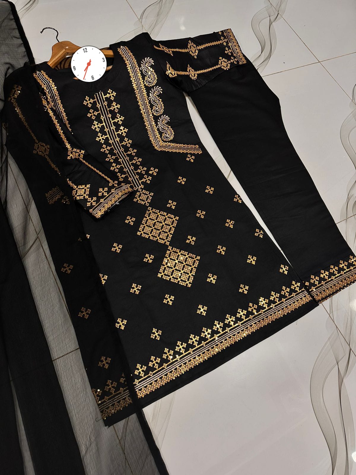 Women's Ready to Wear Bareeza Cotton 3 Piece Suit with Sequence Embroidery & Chiffon Dupatta