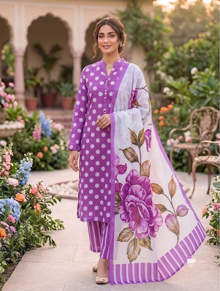 Bin Saeed 2026 Polka Dots Printed Premium Airjet Lawn 3 Piece Suit
