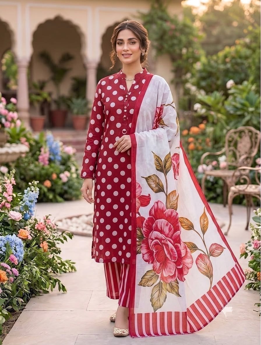 Bin Saeed 2026 Polka Dots Printed Premium Airjet Lawn 3 Piece Suit