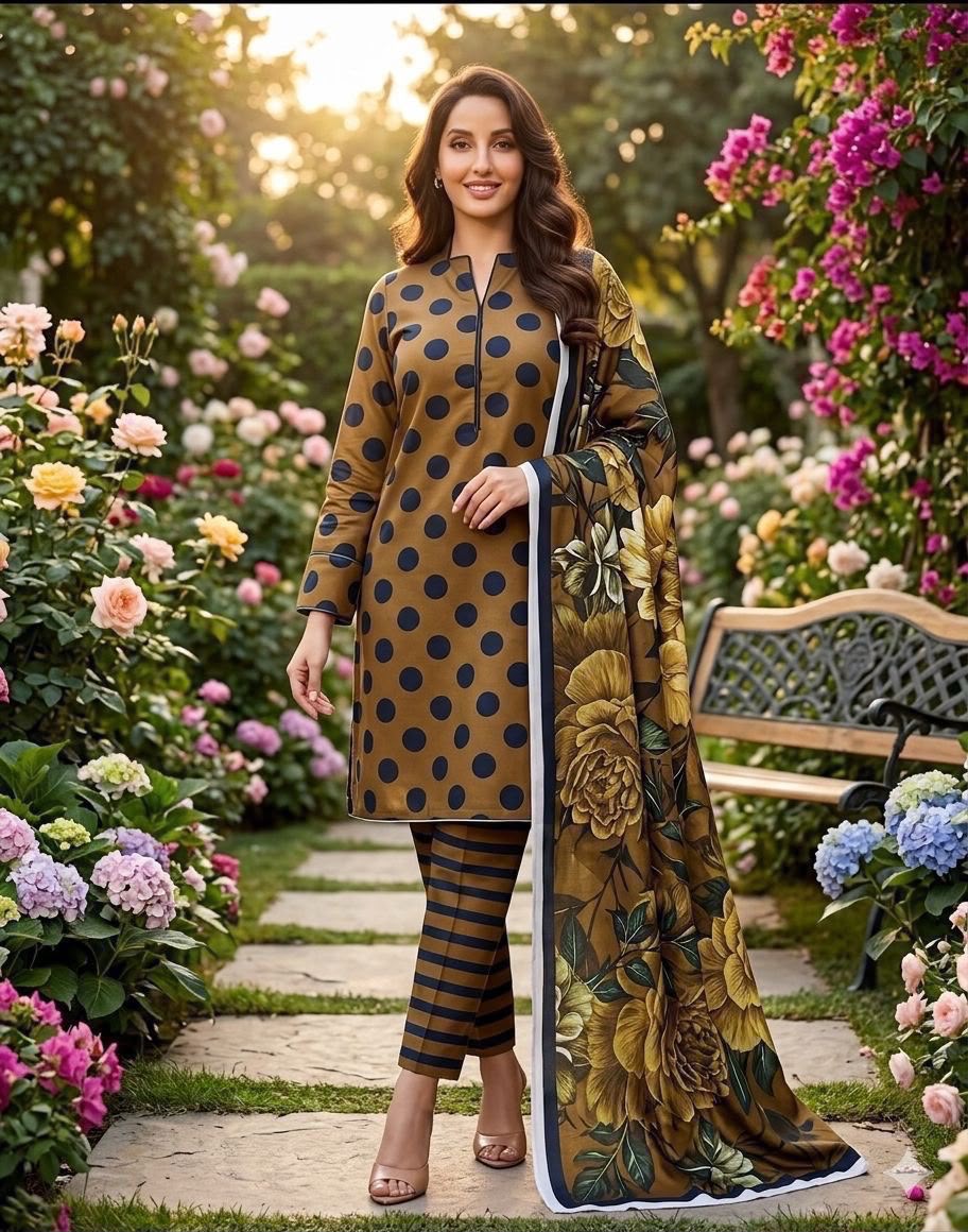 Bin Saeed 2026 Polka Dots Printed Premium Airjet Lawn 3 Piece Suit