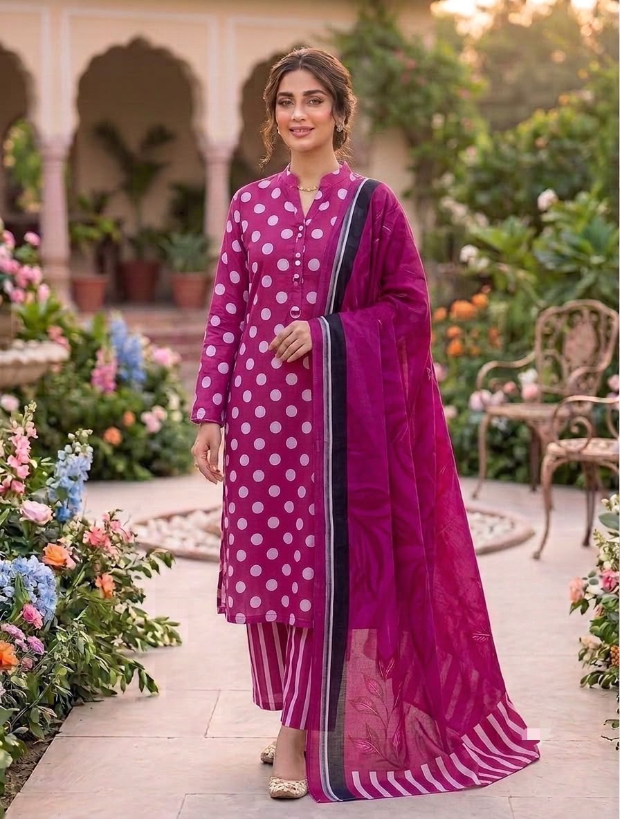 Bin Saeed 2026 Polka Dots Printed Premium Airjet Lawn 3 Piece Suit