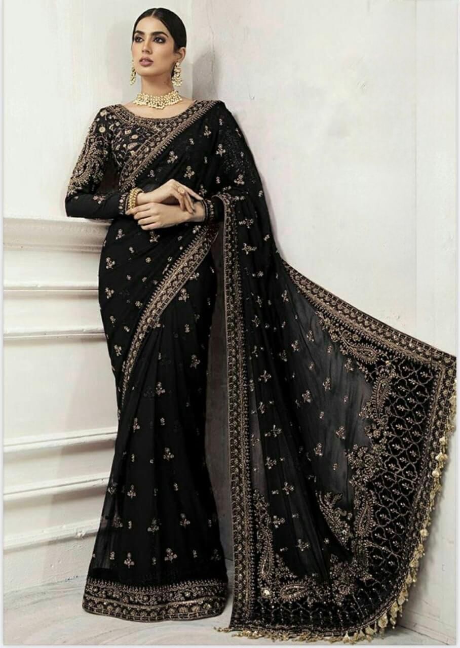 Maria B Wedding Collection Premium Net Embroidered Saree with Sequence & Stone Work