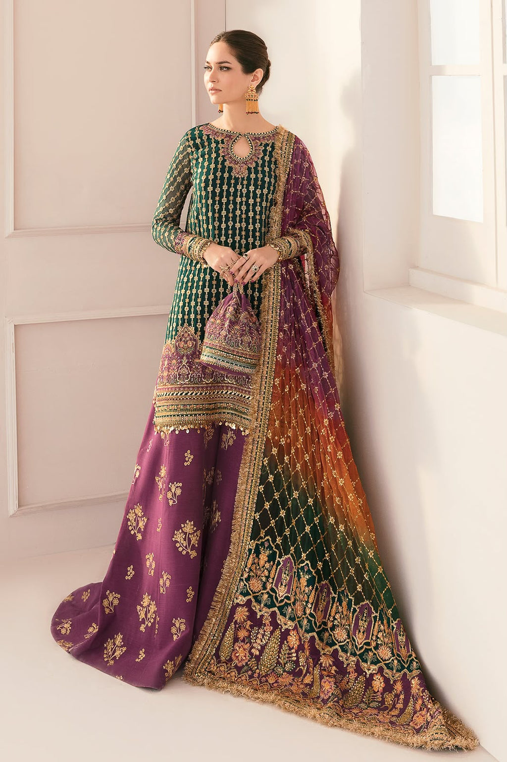 BAROQUE Replica Unstitched Organza Suit with Silk Trouser – Sequins Embroidered 3 Piece