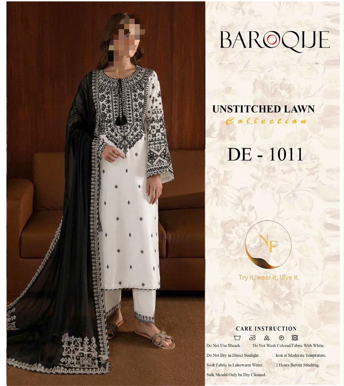 Baroque Premium Air-Jet Lawn Embroidered 3 Piece Suit with Bember Chiffon Dupatta