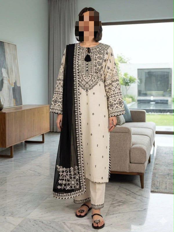 Baroque Premium Air-Jet Lawn Embroidered 3 Piece Suit with Bember Chiffon Dupatta