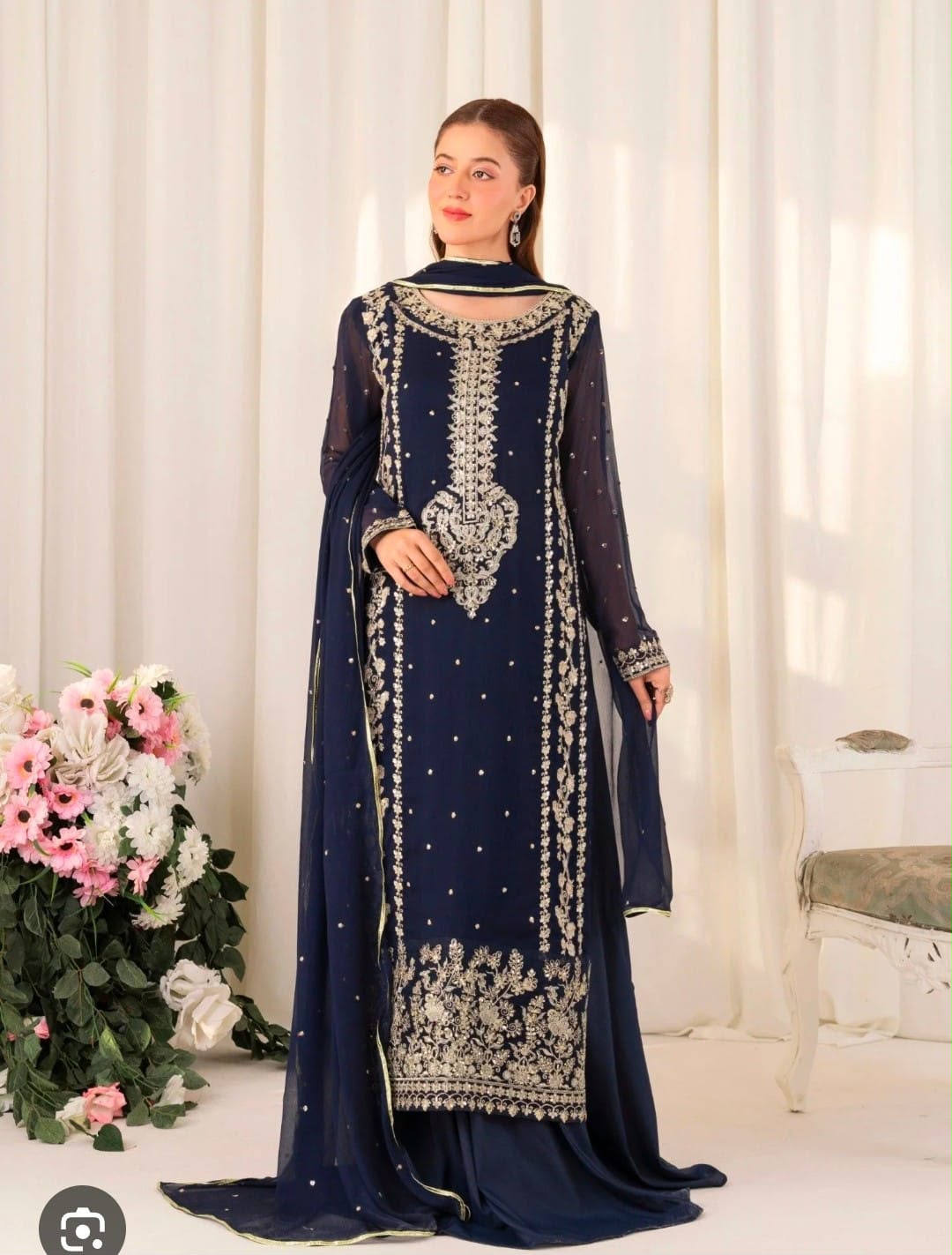 LAAM Luxury Chiffon Embroidered 3 Piece Suit with Ready to Wear Chiffon Dupatta