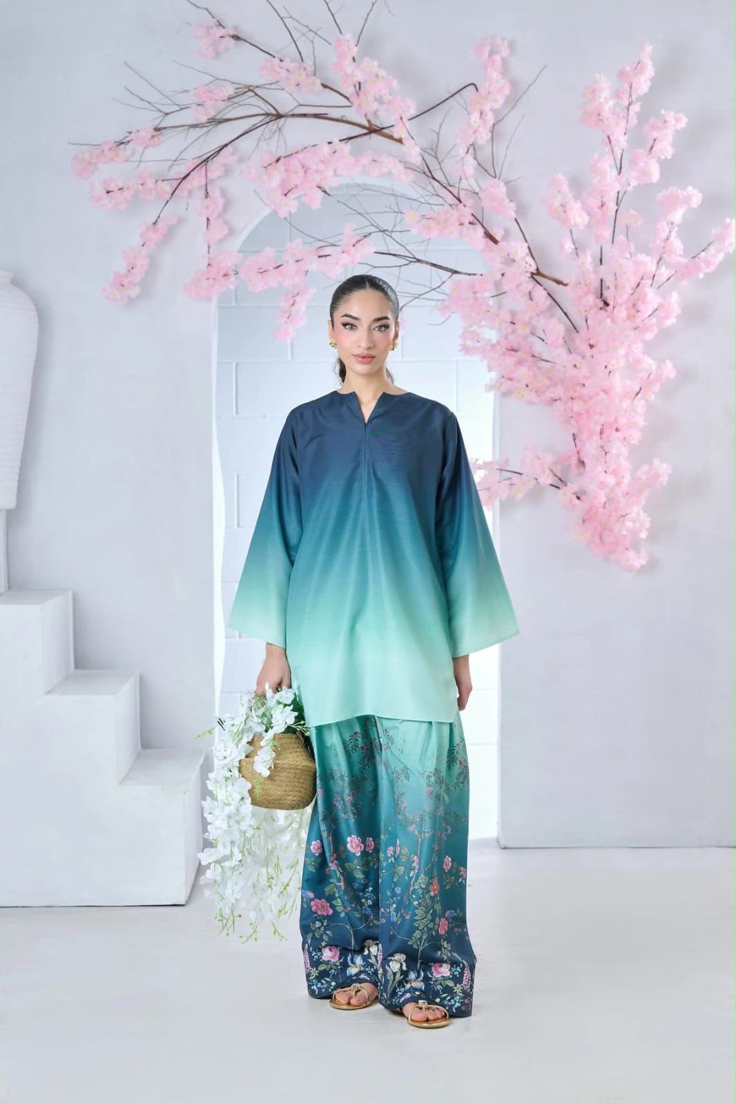 Tie & Dye Digital Printed Shamooz Silk 3 Piece Unstitched Suit