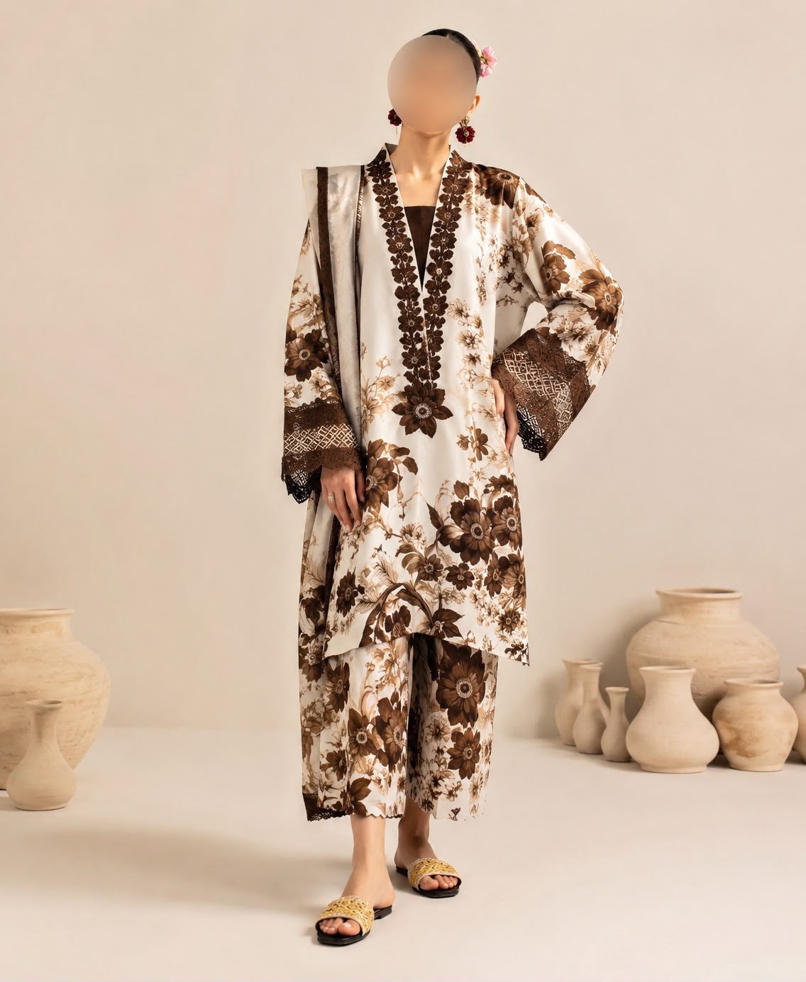 Tie & Dye Digital Printed Shamooz Silk 3 Piece Unstitched Suit