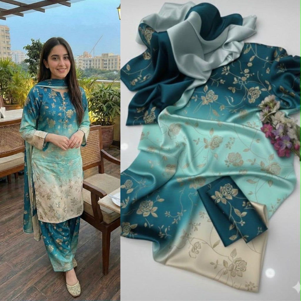 Tie & Dye Digital Printed Shamooz Silk 3 Piece Unstitched Suit