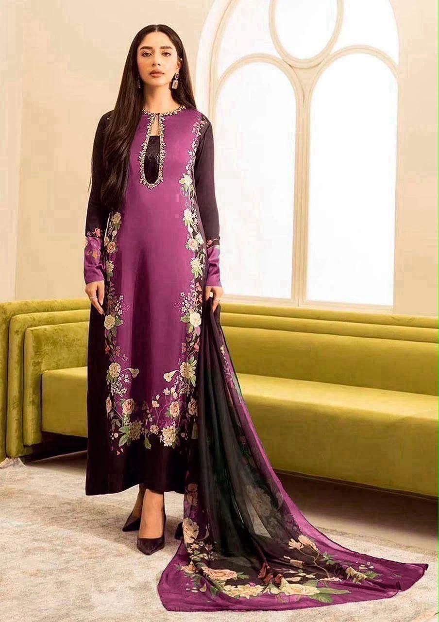 Tie & Dye Digital Printed Shamooz Silk 3 Piece Unstitched Suit