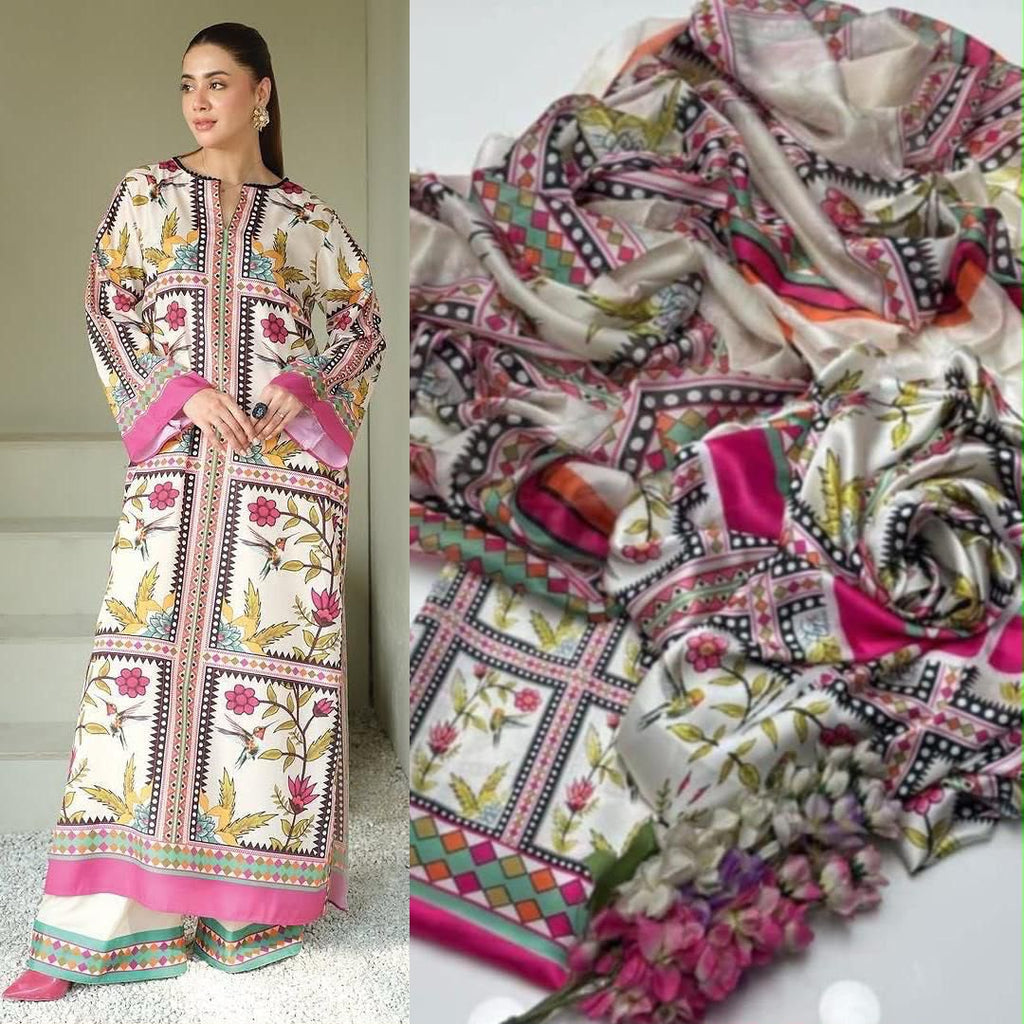 Tie & Dye Digital Printed Shamooz Silk 3 Piece Unstitched Suit
